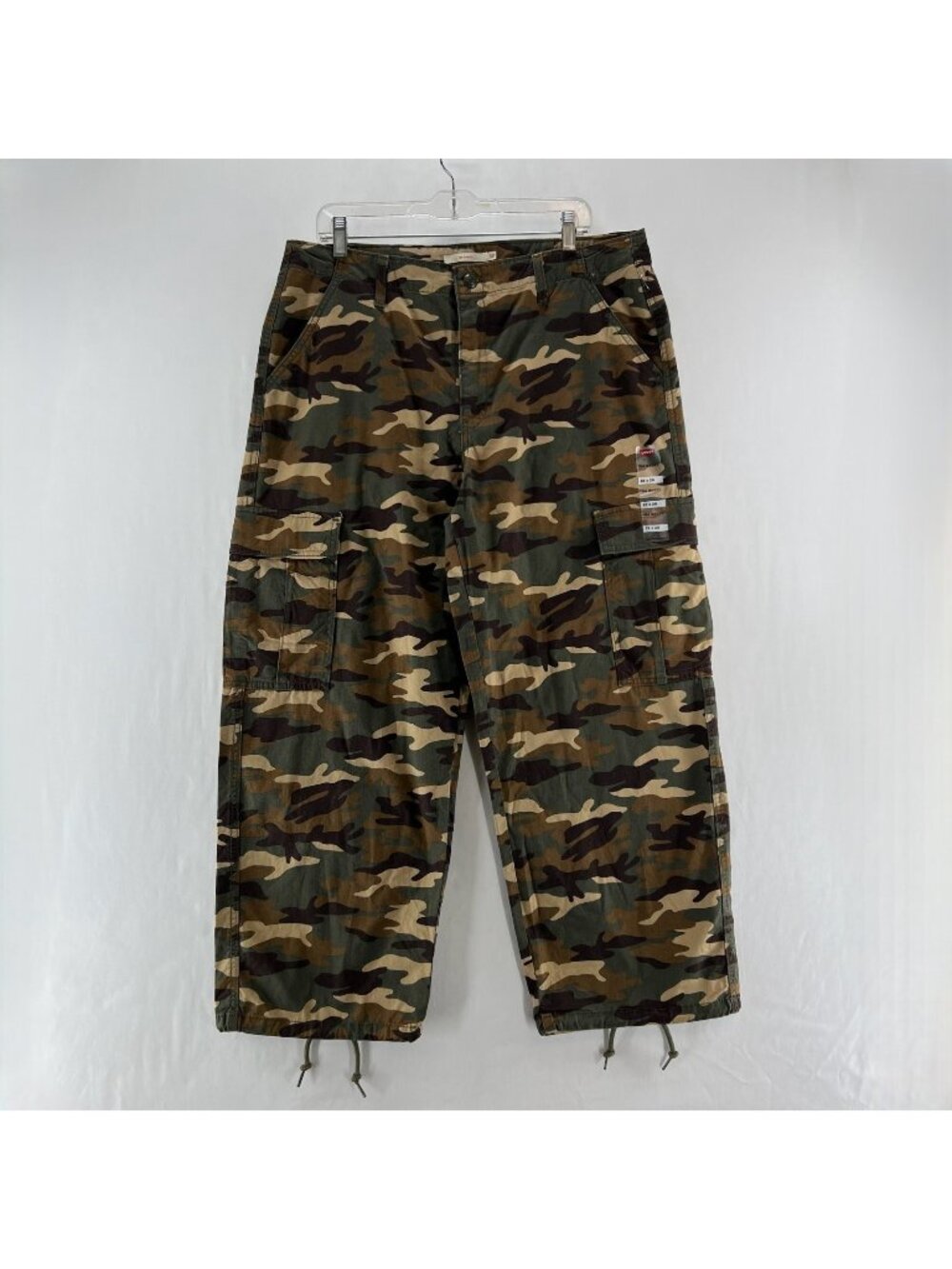 Levis 94 Baggy Camo Cargo Pants Womens 32 Utility Drawstring Ankle Green Brown
